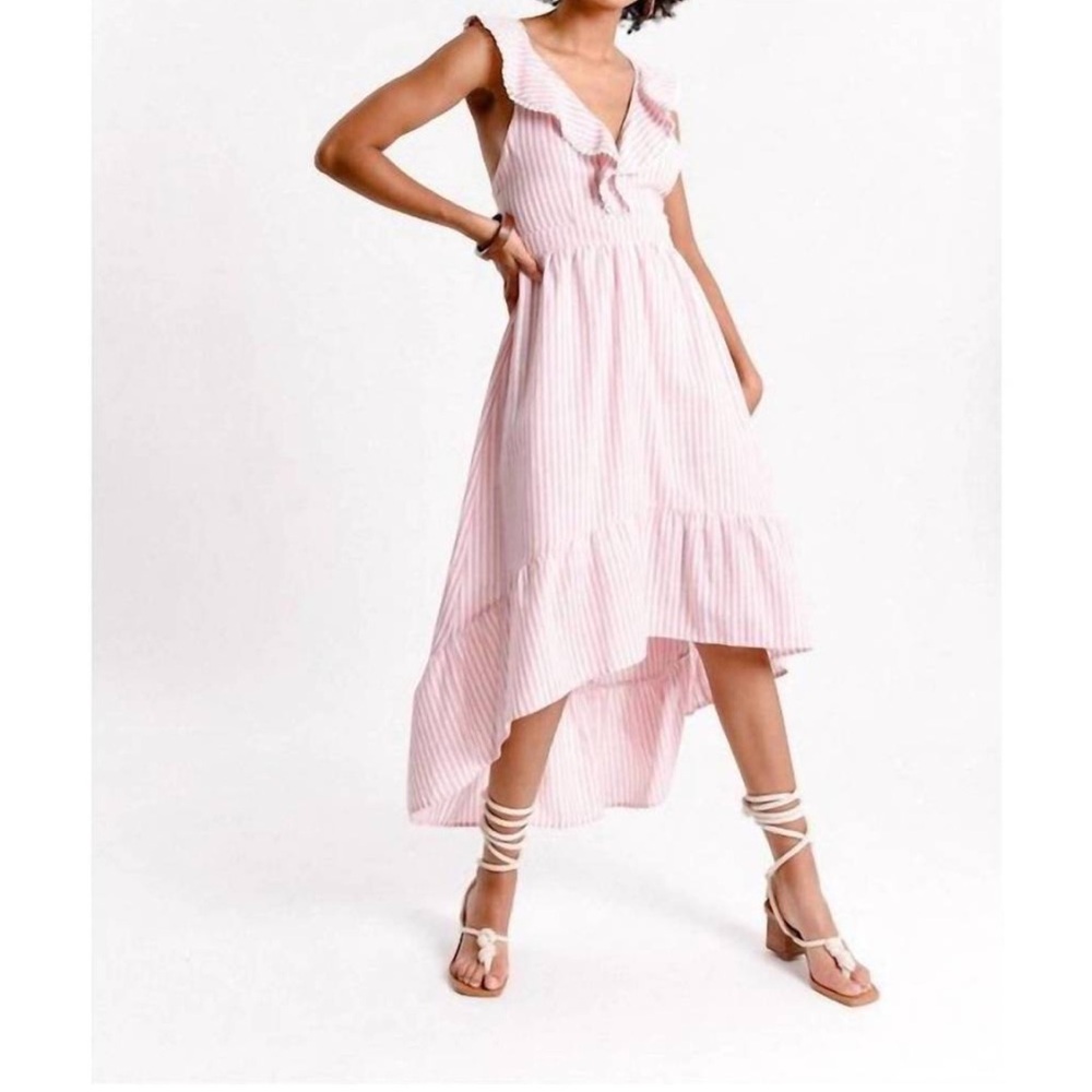 MOLLY BRACKEN Pink & White Striped Cross Back Dress Size Medium NWT
